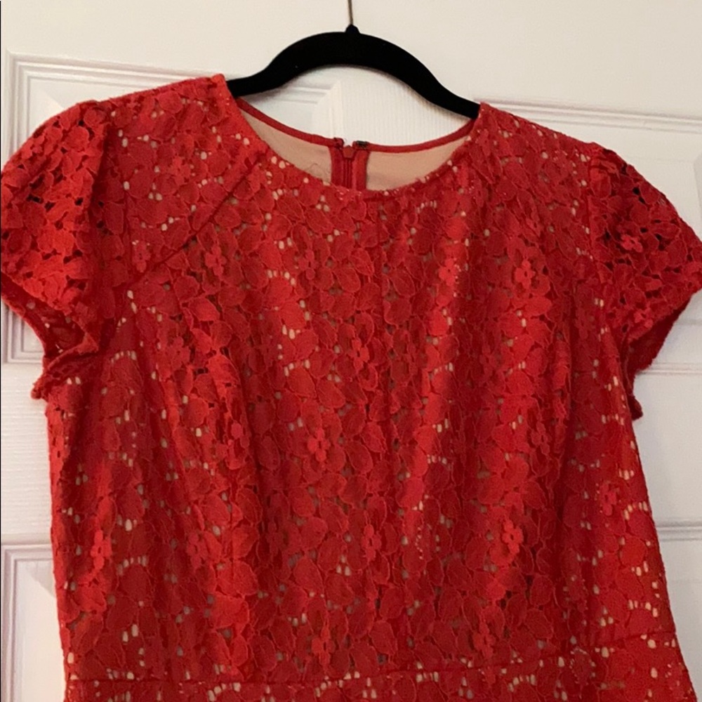 LOFT coral lace cap sleeve dress w/ nude underlay - Picture 3 of 8
